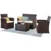 4 Pieces Patio Set Indoor/Outdoor Rattan Sectional Sofa Conversation Bistro Set for Garden Balcony Backyard Porch Lawn Brown Rattan/Beige Cushion