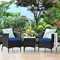 TJUNBOLIFE Patio Set 3 Piece Outdoor Wicker Rattan Conversation Set with Coffee Table Chairs & Thick Cushions Suitable for Patio Garden Lawn Backyard Pool (Off-White)