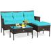 3 Pieces Outdoor Rattan Conversation Set Patio Set with Tempered Glass Coffee Table 5 Elastic Seat & Back Cushions Sectional Sofa Set for Poolside Balcony Backyard