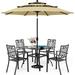 & William Patio Dining Set for 6 with 13ft Double-Sided Patio Umbrella 8 Piece Metal Outdoor Table Furniture Set - 6 Outdoor Chairs 1 Rectangle Dining Table and 1 Large Beige Umbrel