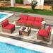 Aoxun 6 Pieces Patio Furniture Sets Outdoor Sectional Rattan Sofa Set Patio Furniture Set with Coffee Table Red