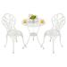HOMEFUN Bistro Table Set Outdoor Patio Set 3 Piece Table and Chairs Tulip Carving and Weather Resistant-White
