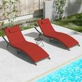 Gotland Patio Lounge Chair 3 Pieces Chaise Lounge Outdoor Folding leisure Lounge Chairs Including Table Rattan Patio Furniture Set Red