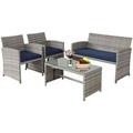 4 Pieces Patio Sets Outdoor Sectional Wicker Set Outdoor Conversation Set Patio Set Patio Loveseats with Coffee Table Porch Poolside Terrace and Yard (Grey-Dark Blue)