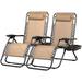 Set of 2 Relaxing Recliners Patio Chairs Adjustable Steel Mesh Zero Gravity Lounge Chair Recliners with Pillow and Cup Holder (Khaki)