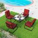 7 Piece Outdoor Patio Dining Set 6 Spring Motion Cushion Chairs 1 Rectangular Table with 1.57 Umbrella Hole Furniture Sets for Lawn Backyard Garden Red