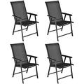 Set of 4 Patio Chairs Outdoor Folding Chairs Portable Dining Chairs for Garden Camping Poolside Beach Deck Lawn Chairs with Armrest 4-Pack Sling Chairs Metal Frame Grey