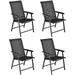 Set of 4 Patio Chairs Outdoor Folding Chairs Portable Dining Chairs for Garden Camping Poolside Beach Deck Lawn Chairs with Armrest 4-Pack Sling Chairs Metal Frame Grey