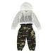 3 Pcs Toddler Girl Long Pants Outfits Mesh Hooded Tops + Solid Color Vest + Camouflage Print Pants Sets