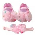 Toddler Baby Girl Shoes Headband Set Net Yarn Cute Bowknot Princess Shoes Soft Sole Walking