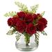 Nearly Natural Rose & Maiden Hair Artificial Arrangement with Vase Red