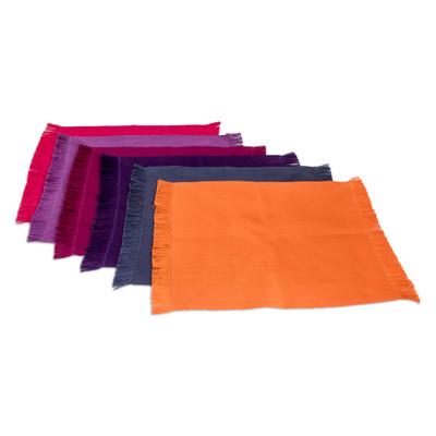 Spring Facets,'Set of 6 Handwoven Cotton Napkins with Vibrant Palette'