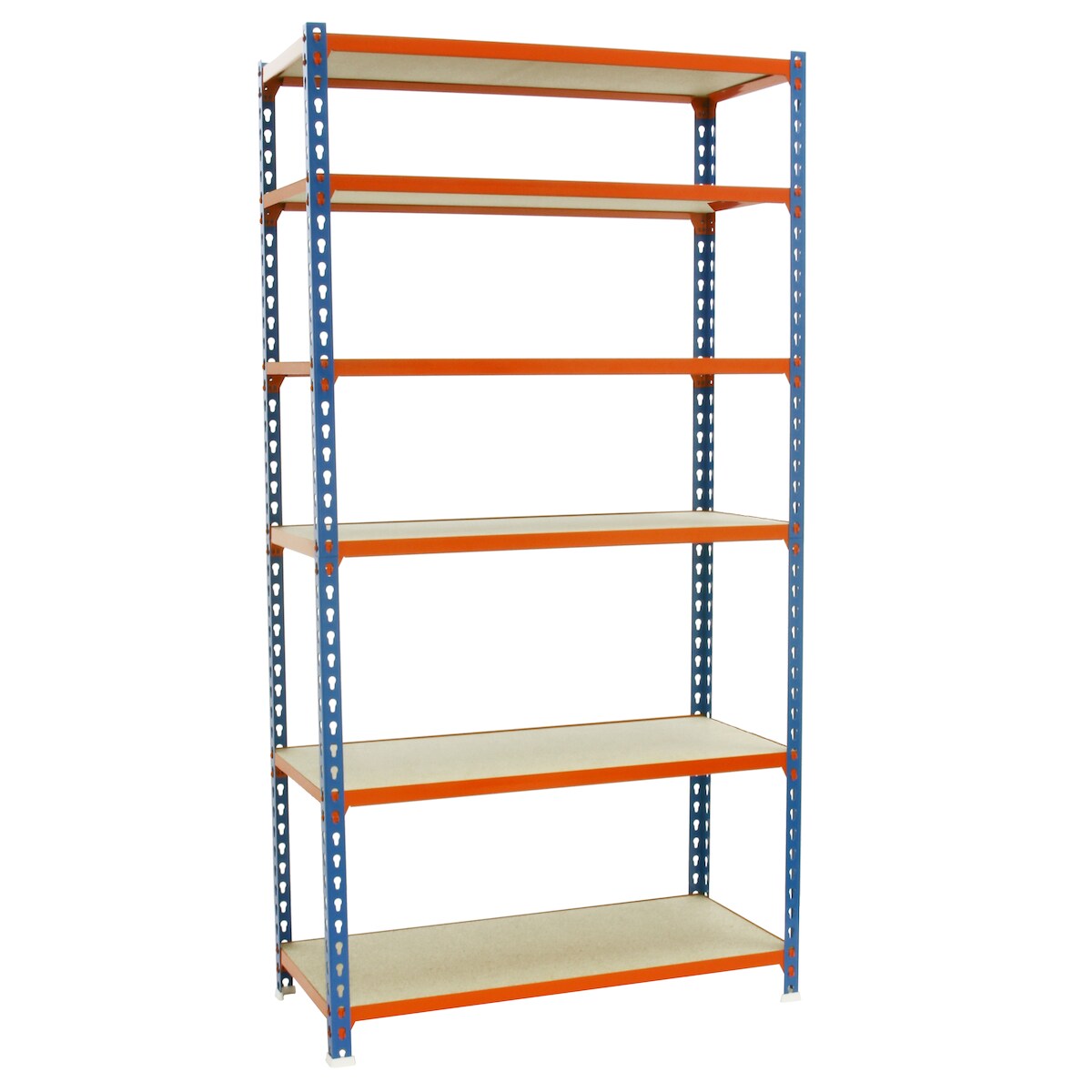 SimonRack Maderclick schraubenloses Metallregal 6 Böden. Farbe BLAU/HOLZ 2500x1100x300 mm Image