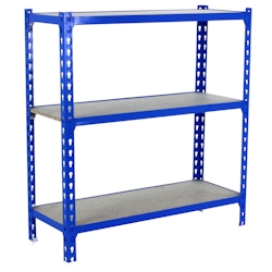 SimonRack Maderclick schraubenloses Metallregal 3 Böden. Farbe BLAU/HOLZ 900x1000x400 mm Image