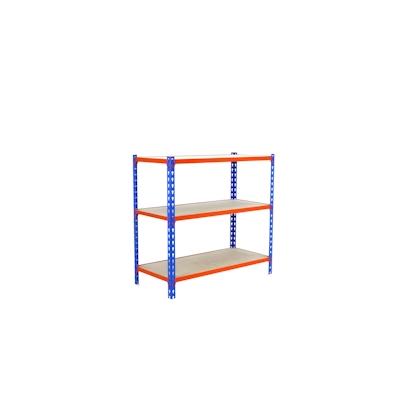 SimonRack Maderclick schraubenloses Metallregal 3 Böden. Farbe BLAU/ORANGE/HOLZ 900x1200x300 mm Image
