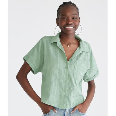 Aeropostale Womens' Crosshatch Camp Shirt - Light Green - Size XL - Cotton