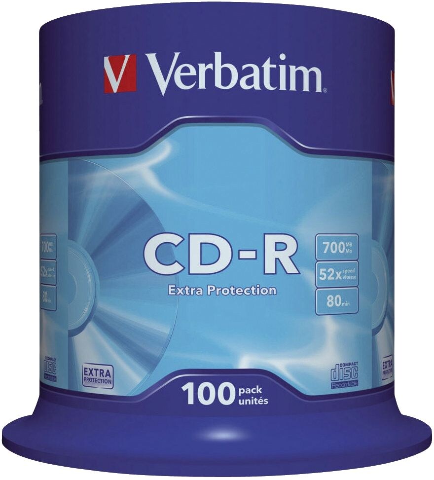 Verbatim VER43411 CD-R Rohlinge - 700MB/80Min, 52-fach/Spindel, Packung mit 100 Stück Image