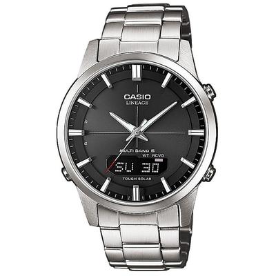 Funkchronograph CASIO FUNK, schwarz (silberfarben, schwarz), Armbanduhren, Herren, Solaruhr, Armbanduhr, Herrenuhr, Funkuhr, Titanarmband, Saphirglas Image