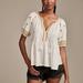 Lucky Brand Easy Embroidered Babydoll Top - Women's Clothing Tops Tees Shirts in Cream, Size L