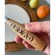 Vintage carved BREAD treen handle - English bread cutter - Slicer - Sheffield Steel - Sherwood