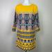 J. Crew Dresses | J. Crew Dress 0 Yellow Navy Blue 3/4 Sleeve Gallery Printed Shift Women's | Color: Yellow | Size: 0