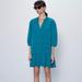 Zara Dresses | Nwot Zara Teal Blue Ruffle Tunic Button Dress. | Color: Blue/Green | Size: S