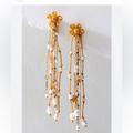 Free People Jewelry | Free People Willow Dangles Dangle Earrings Flower Beaded Drop Yellow Gold New | Color: Gold/Yellow | Size: Os