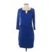 Thalia Sodi Casual Dress - Sheath Keyhole 3/4 sleeves: Blue Print Dresses - Women's Size Small