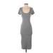 Marine Layer Casual Dress - Midi Scoop Neck Short sleeves: Gray Solid Dresses - Women's Size Small