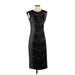 Dress the Population Casual Dress - Midi Crew Neck Sleeveless: Black Print Dresses - Women's Size Small