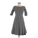 Lela Rose Casual Dress - A-Line Boatneck 3/4 sleeves: Gray Polka Dots Dresses - Women's Size 6