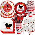 MENGCHYLY Mickey 1st Birthday Party Supplies For Boy - Mickey First Birthday Decorations Tableware, Paper Plate, Napkin, Cutlery, Tablecloth, Mickey One-Year-Old Birthday Table Decorations | 24 Guests