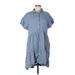 Tahari Casual Dress - Shirtdress Collared Short sleeves: Blue Solid Dresses - Women's Size Large