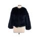 Zara Basic Faux Fur Jacket: Short Blue Print Jackets & Outerwear - Women's Size Large