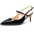MAGIOPY Womens Mid Kitten Heel Pointed Toe Ankle Strap Pumps Court Shoe Slingback Buckle Office Dress Shoes 6.5 CM Heels Black 10.5 UK