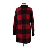 SO Casual Dress - Sweater Dress Turtleneck Long Sleeve: Red Plaid Dresses - Women's Size Large
