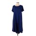 Lularoe Casual Dress - Midi Scoop Neck Short sleeves: Blue Print Dresses - Women's Size Large