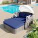 Outdoor Rattan Sunbed, Patio Wicker Daybed Lounger with Adjustable Canopy, Double Lounge,Thick Seat & Cushions, Conversation Bed