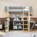 Full Size Wood Loft Bed With Built-in Storage Cabinet and Cubes, Foldable desk