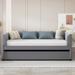 Twin Size Velvet Upholstered Daybed with Trundle Bed and Ergonomic Design Backrest, Apartment Livingroom Sofa Bed, Gray