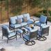 9-Seat Patio Conversation Set, Outdoor Sofa Set 7-Piece with 4 x Single Sofa Chairs, 1 x 3-seater Sofa and 2 x Ottomans