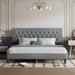 Modern King Size Linen Upholstered Bed Frame with Wood Slat Support