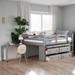 Wooden Bed with Lateral Portable Desk and Shelves, Full Size Loft Bed with Retractable Writing Desk and 4 Drawers, Grey