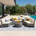 Patio Furniture Sets for 6, 9-Piece Fan-Shaped All Weather Outdoor HDPE Rattan Sofa with Cushions and Table Suitable for Garden