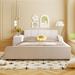 Full Size Upholstered Mother & Child Platform Bed w/ Bedside Desk & Little Round Stool