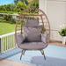 Oversized Wicker Egg Chair, Indoor Outdoor Patio Lounger with Cushions, Heavy-Duty Steel Frame Lounger for Backyard, Living Room