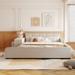 Queen Size Upholstered Mother & Child Platform Bed w/ Bedside Desk & Little Round Stool