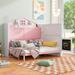Wood Full Size House Murphy Bed with USB, Storage Shelves and Blackboard, Pink+White