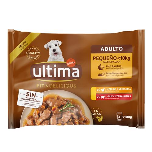 44x 100g Ultima Fit & Delicious Mini Hund Adult Huhn & Rind Hundefutter nass