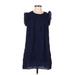 Umgee Casual Dress - Shift Crew Neck Short sleeves: Blue Print Dresses - Women's Size Medium